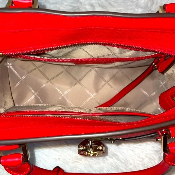 Michael Kors MK Nouveau Hamilton Leather Satchel Crossbody Bag Purse in Red - Picture 15 of 17